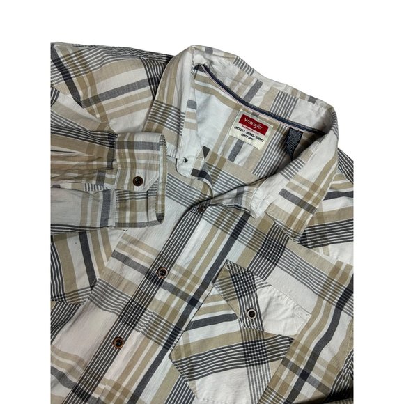 Wrangler Mens Oversize 2XL Brown Plaid Long Sleeve Button Up‎ Shirt - Picture 1 of 8